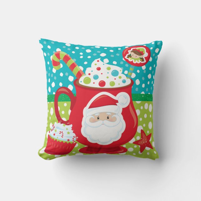 Coussin cupcake de cacao chaud Père Noël motif de Noël (Recto)