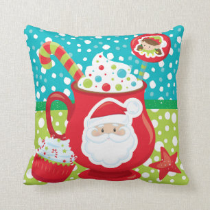 Coussin cupcake de cacao chaud Père Noël motif de Noël