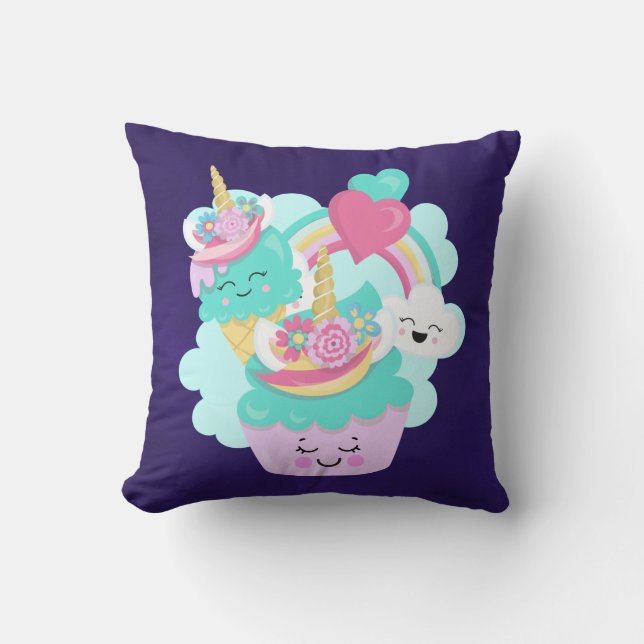 Coussin Cupcake mignonne et crème glacée joyeuse (Recto)