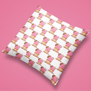 Coussin Cupcake Rose Aquarelle Avec Motif Chocolat