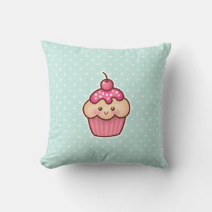 Coussin Cupcake rose Kawaii et Pois bleu Mint