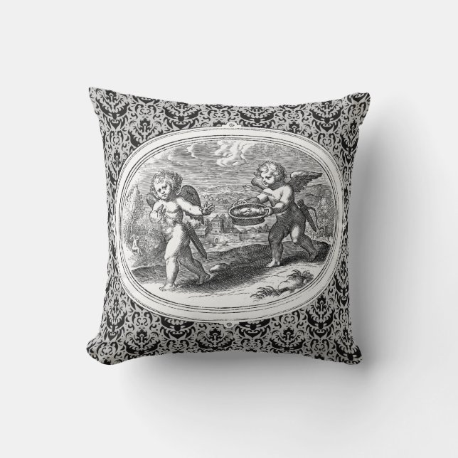 Coussin Cupides dans un paysage Antique Engraving (Recto)