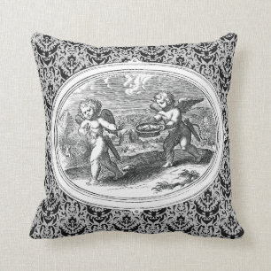 Coussin Cupidons dans une gravure d'antiquité de paysage