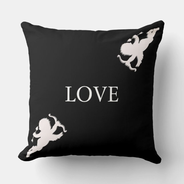 Coussin Cupidons élégants blancs sur fond noir (Recto)