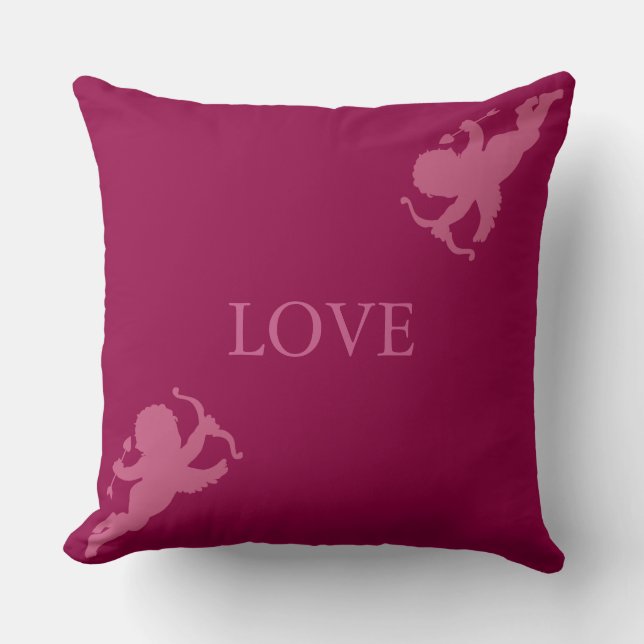 Coussin Cupidons élégants en or rose sur bordeaux (Recto)