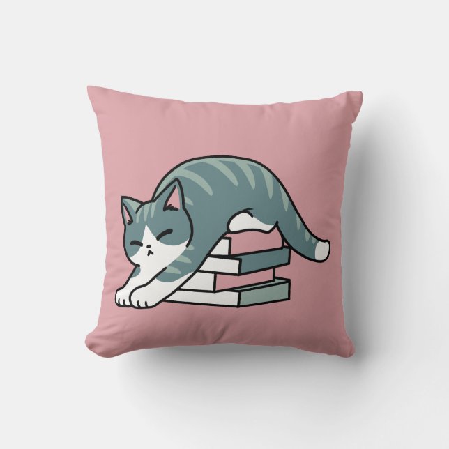 Coussin Curieux avec un livre et un chat - Lecture confort (Recto)