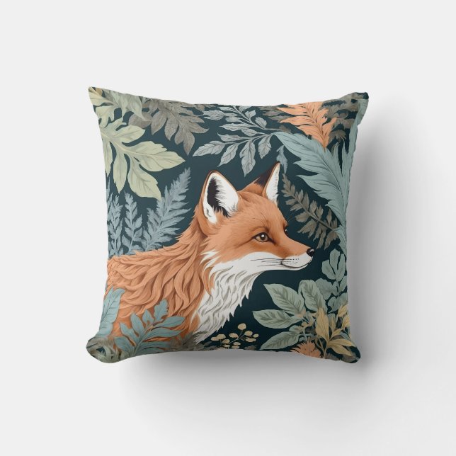Coussin Curieux Fox Fern Feuilles William Morris Inspiré (Recto)