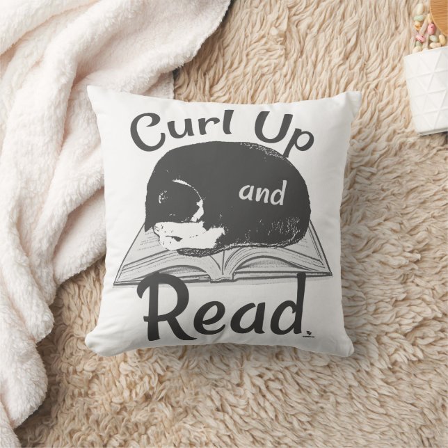 Coussin Curl Up Read Cat Cool Reading Love Art (Couverture)