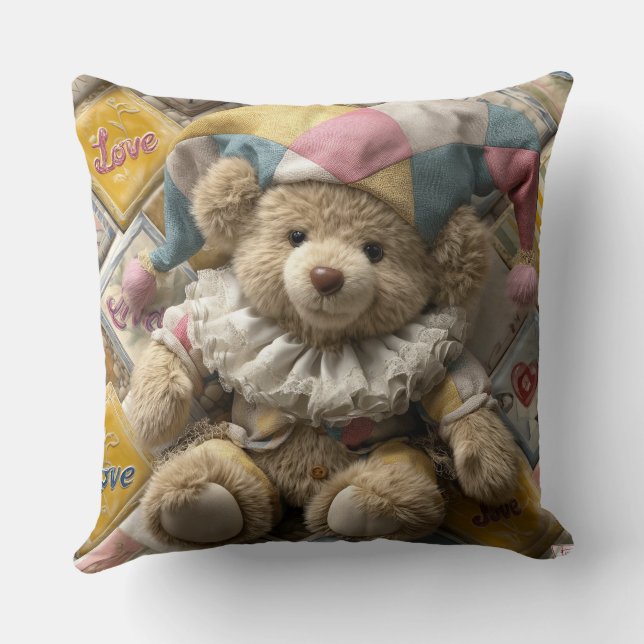 Coussin Cushion design with handmade bear printed  (Verso)