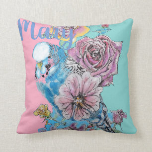 Coussin Cushion floral Rose Budgie Budgies