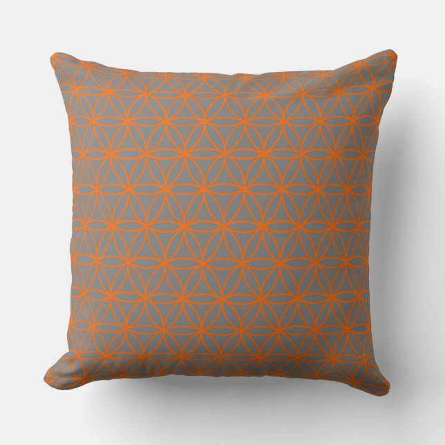 Coussin Cushion, Lotus Graphisme Fleur en gris et orange (Recto)