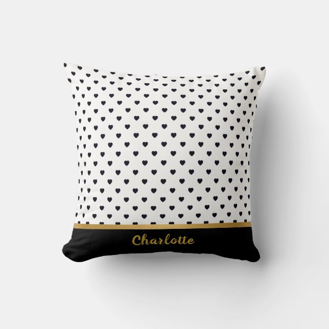 COUSSIN CUSHION MOTIF BLACK GOLD HEART BLANC (Recto)