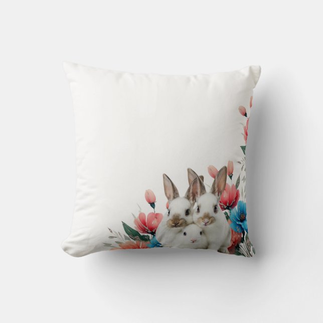 Coussin cushion rabbit and flowers (Recto)
