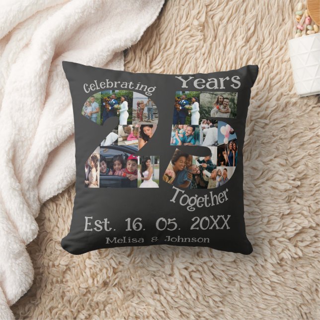 Coussin Custom 25th wedding anniversary photo collage (Couverture)
