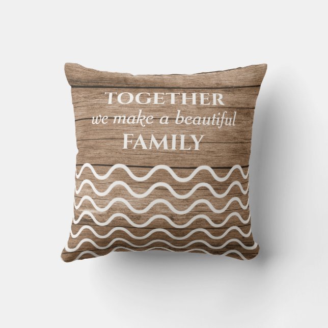 Coussin Custom 9 Photo Collage Family Quote Natural Wood (Verso)