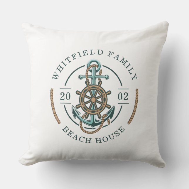 Coussin Custom Beach House Ancre Bateau Roue nautique (Recto)