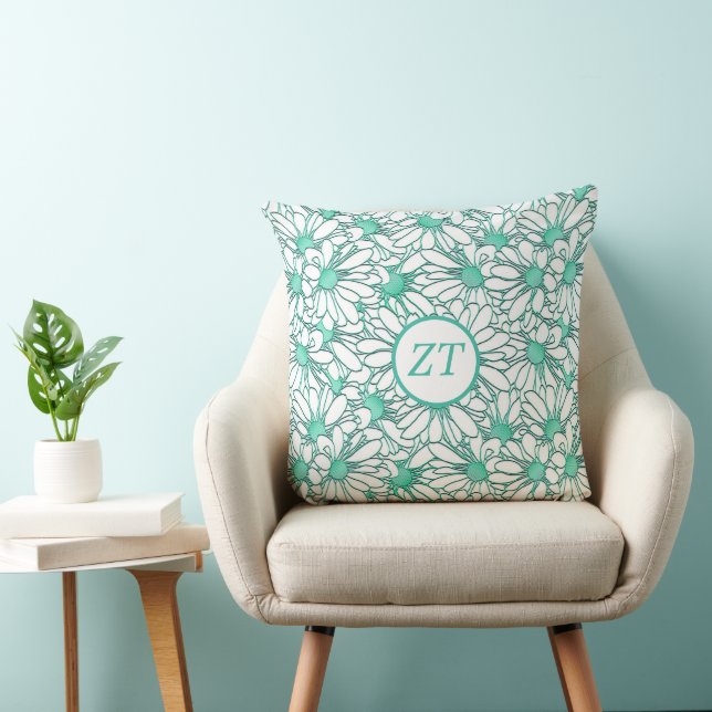 Coussin Custom Beautiful Turquoise et blanc Floral (Chaise)