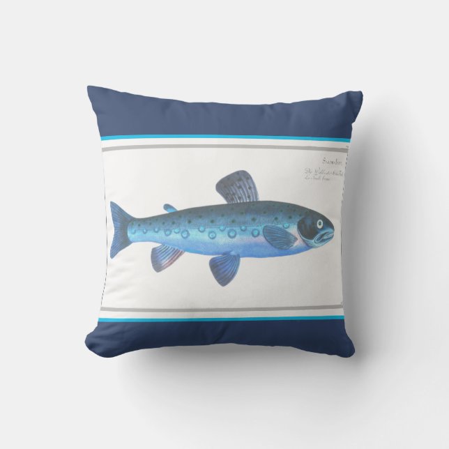 Coussin Custom Blue Fish Modern Coastal Navy Turquoise (Recto)
