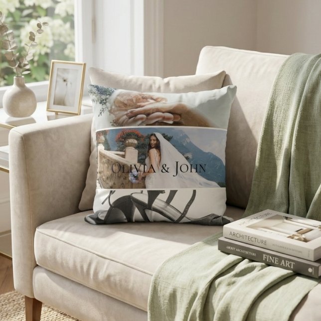 Coussin Custom Bride Wedding Photo Collage  (Créateur téléchargé)