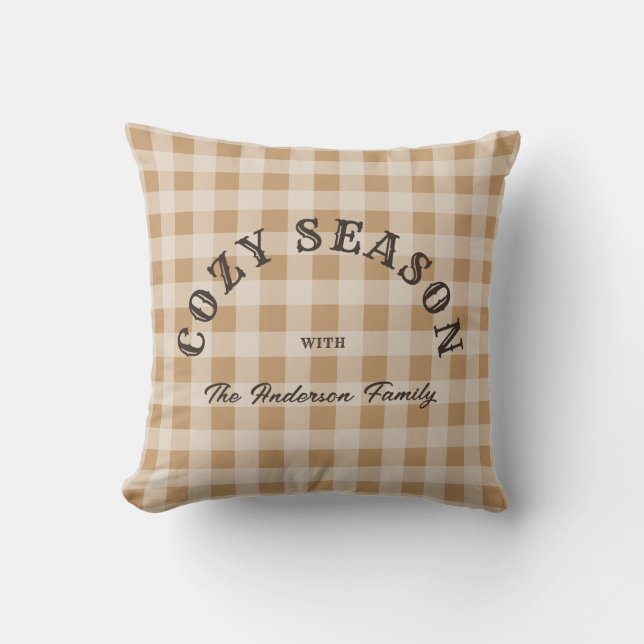 Coussin Custom Brown Script Rustic Western Gingham Pattern (Recto)