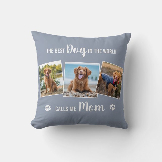 Coussin Custom Chien Mom Grey Photo Collage (Recto)