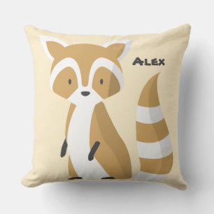 Coussin Custom Cute bébé raccoon blanc brun Nursery rose