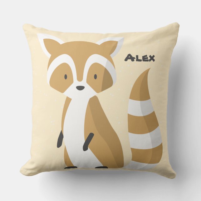 Coussin Custom Cute bébé raccoon blanc brun Nursery rose (Recto)
