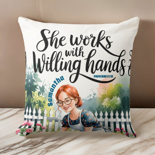 Coussin Custom Elle travaille avec les mains de volonté Ch
