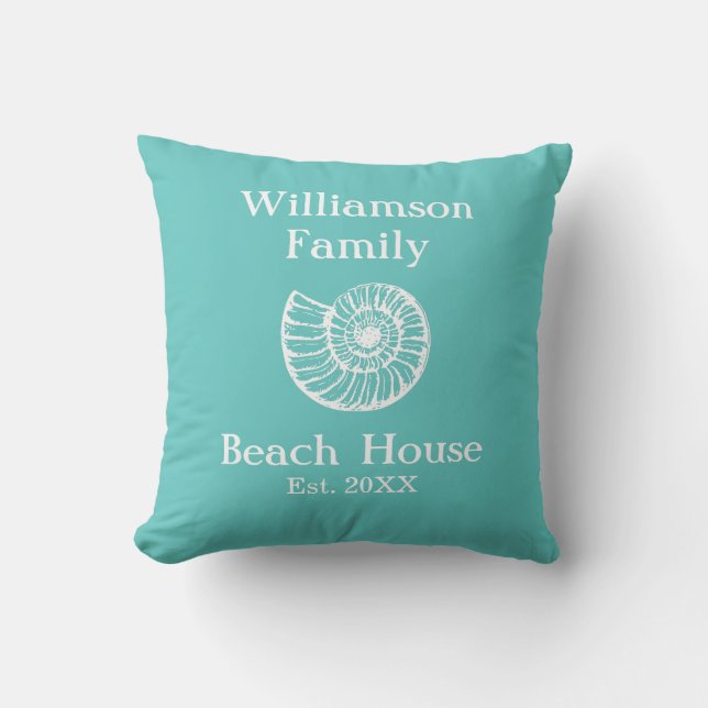 Coussin Custom Family Beach House Shell Turquoise (Recto)