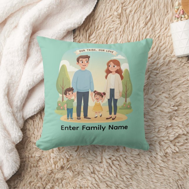 Coussin Custom Family Portrait Our Tribe Our Love (Couverture)