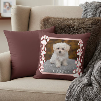 Coussin Custom Framed Pet Photo and Name Throw Pillow