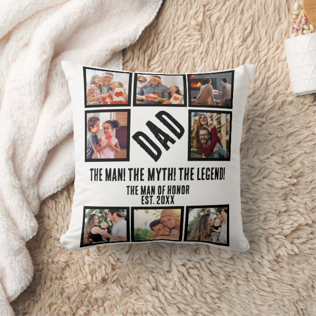 Coussin Custom Funny Fête des pères Papa cadeau 8 Photo Co (Couverture)