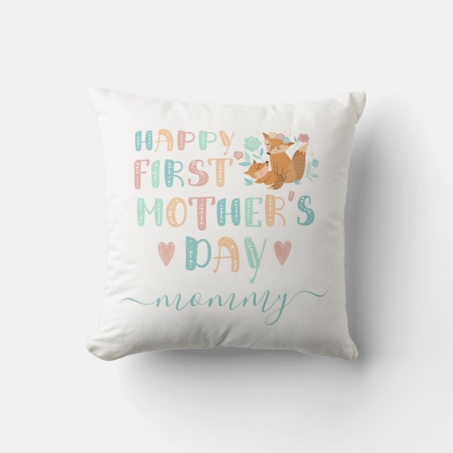 Coussin Custom Happy First Mothers Jour 1ère Fête Maman Bo (Recto)