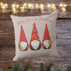 Coussin Custom Holly Gnomie Noël Festive Gnomes Rose