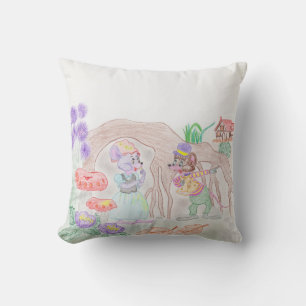 Coussin Custom Kids Artwork, deux mignonnes souris, fleurs