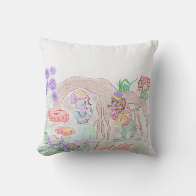 Coussin Custom Kids Artwork, deux mignonnes souris, fleurs (Recto)
