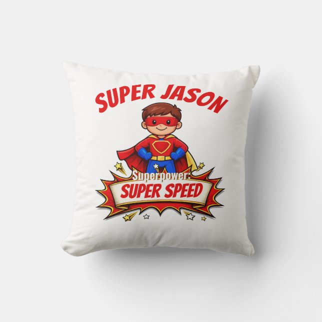 Coussin Custom Kids Superhero Name & Superpower (Recto)