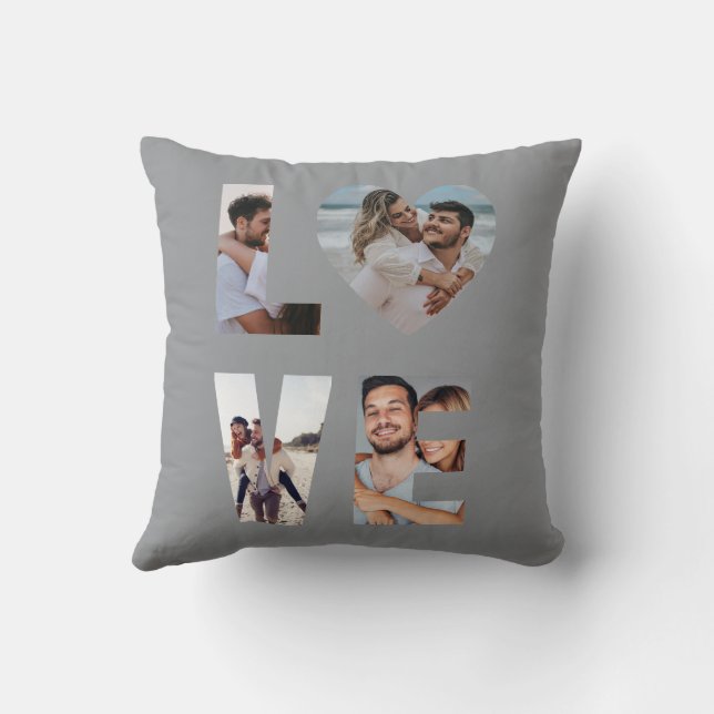 Coussin Custom LOVE Photo Collage Grey (Verso)