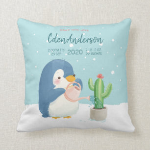 Coussin [Custom]Naissance du bébé Stat Cute Penguin Cactus