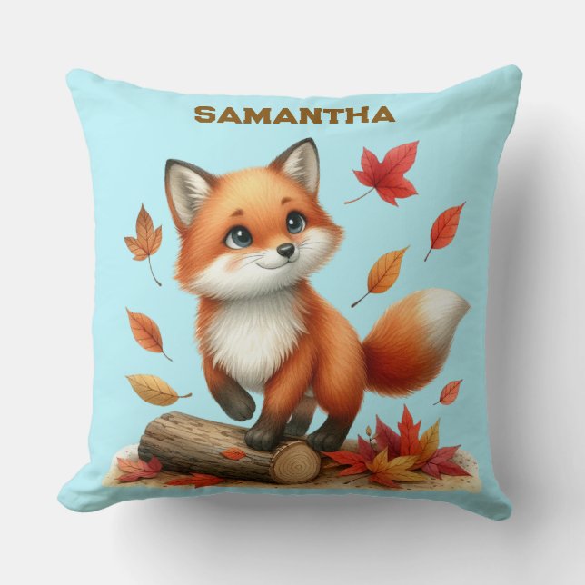 Coussin Custom Name Autumn Fox Pillow  (Recto)