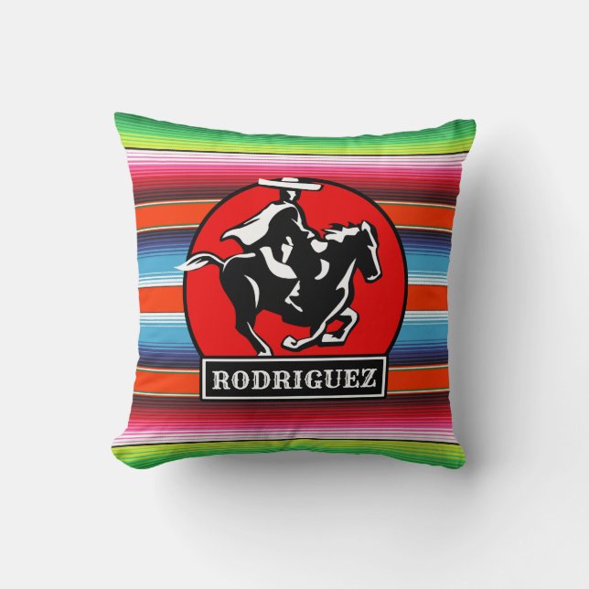 Coussin CUSTOM NAME Charro Horse Spanish Mexican Serape (Recto)
