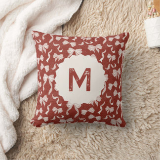 Coussin Custom Name Vintage Ribbon & Bows (Cream Red)