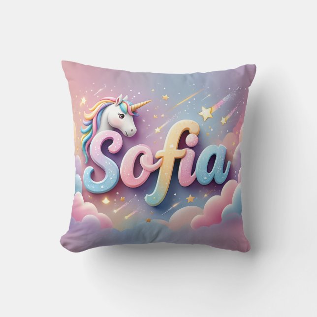 Coussin Custom Pastel Unicorn Name Pillow (Recto)