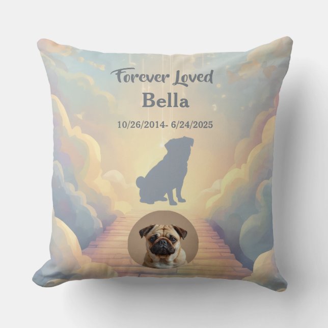 Coussin Custom Pug Memorial Pillow – Blue Rainbow Bridge (Recto)
