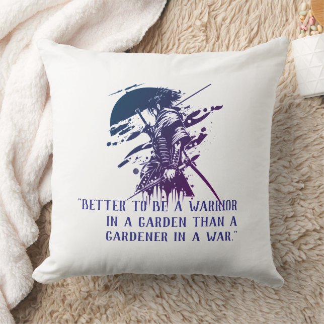 Coussin Custom Quote Japanese Samurai Blue Ink Art Pillow (Couverture)