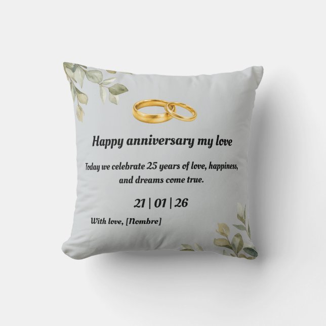 Coussin Custom Silver Wedding Anniversary Throw Pillow | E (Recto)