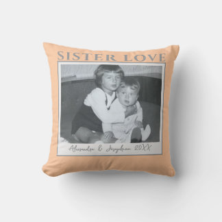Coussin Custom Sister Love Photo Names Year Peach Pastel