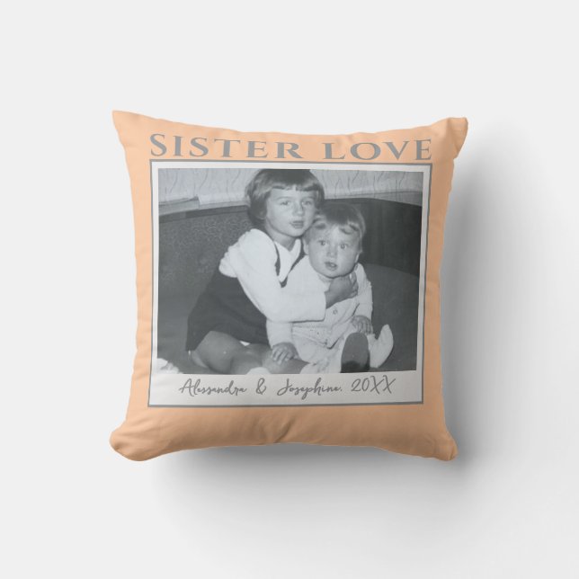 Coussin Custom Sister Love Photo Names Year Peach Pastel (Recto)