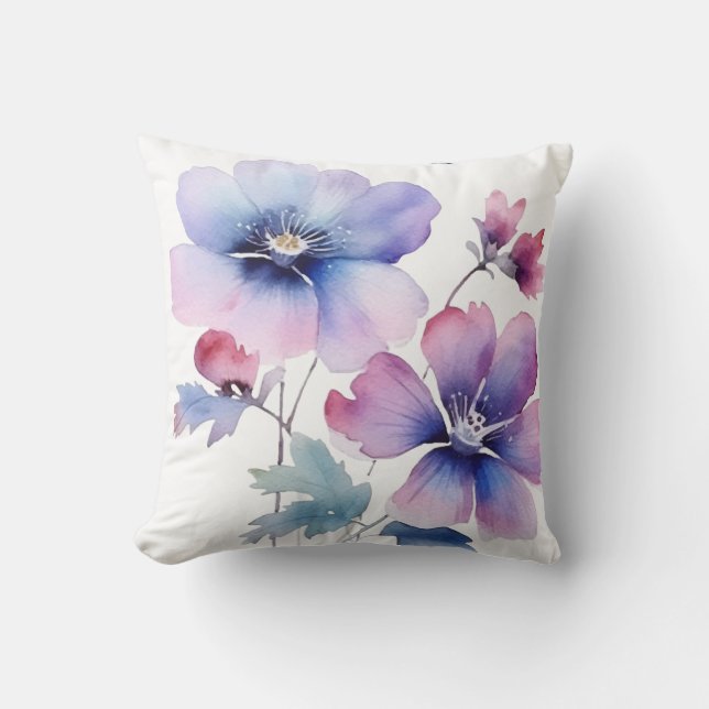 Coussin Custom Spring Floral Watercolor Throw Pillow Cover (Recto)