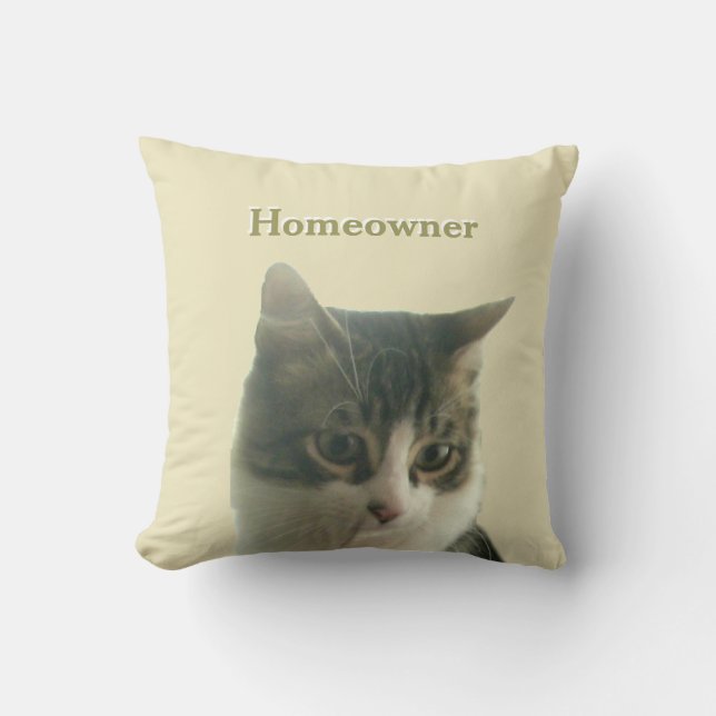 Coussin Custom Tabby Cat Photo on Light Beige (Recto)